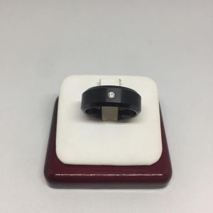 Men's Black Steel Ring with Crystal Size 8